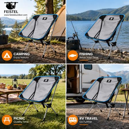 Mesh Back Camping Chair – Compact 7075 Aluminum Outdoor Chair, 600D Polyester + Breathable Mesh, 54 × 52 × 67cm 