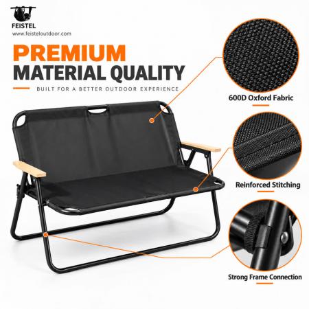 2 Person Outdoor Camping Chair for Couples – Folding 2 Seater Camping Loveseat, 7075 Aluminum Frame, 600D Oxford, 250kg Capacity 