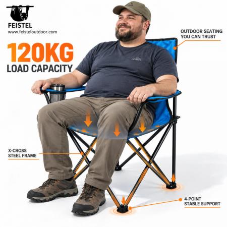 Folding Outdoor Camping Chair with Armrest – 1.8kg Lightweight Steel Frame Chair, 600D Oxford + PE Coating, 120kg Capacity 