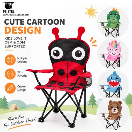 Child's Camping Chair – Cartoon Kids Folding Outdoor Chair, 600D Polyester + Mesh, 36 × 36 × 58cm 