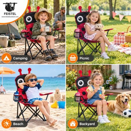 Child's Camping Chair – Cartoon Kids Folding Outdoor Chair, 600D Polyester + Mesh, 36 × 36 × 58cm 