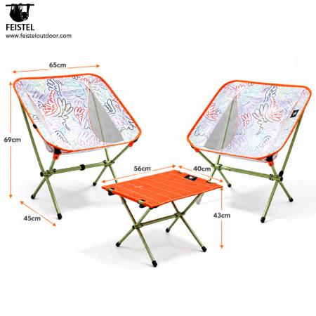 Foldable Camping Table and Chair Set – 3-Piece 7075 Aluminum Outdoor Furniture Set with 2 Moon Chairs & 1 Table 