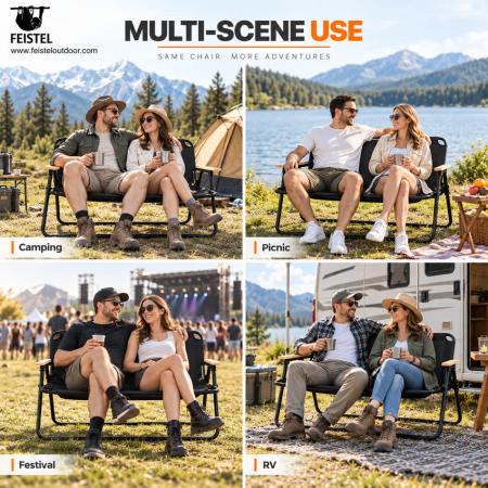 2 Person Outdoor Camping Chair for Couples – Folding 2 Seater Camping Loveseat, 7075 Aluminum Frame, 600D Oxford, 250kg Capacity 