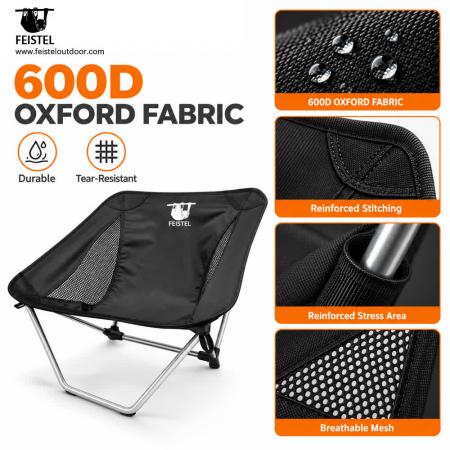 Camping Chair Without Traditional Legs – 850g Ultralight Low-Profile Backpacking Chair, 7075 Aluminum Frame, 600D Oxford, 120kg Capacity 