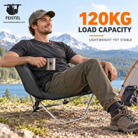 Camping Chair Without Traditional Legs – 850g Ultralight Low-Profile Backpacking Chair, 7075 Aluminum Frame, 600D Oxford, 120kg Capacity 