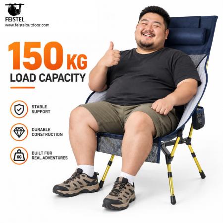High Back Mesh Camping Chair – 7075 Aluminum Portable Outdoor Chair, 600D Polyester + Breathable Mesh, 2.13kg, 106cm High Back 