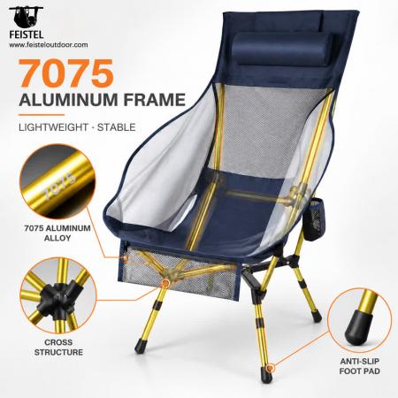 High Back Mesh Camping Chair – 7075 Aluminum Portable Outdoor Chair, 600D Polyester + Breathable Mesh, 2.13kg, 106cm High Back 