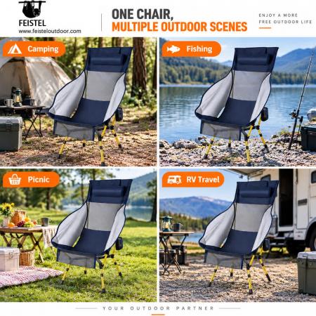 High Back Mesh Camping Chair – 7075 Aluminum Portable Outdoor Chair, 600D Polyester + Breathable Mesh, 2.13kg, 106cm High Back 