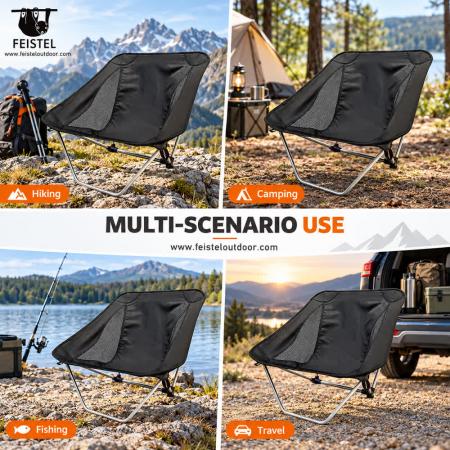Camping Chair Without Traditional Legs – 850g Ultralight Low-Profile Backpacking Chair, 7075 Aluminum Frame, 600D Oxford, 120kg Capacity 