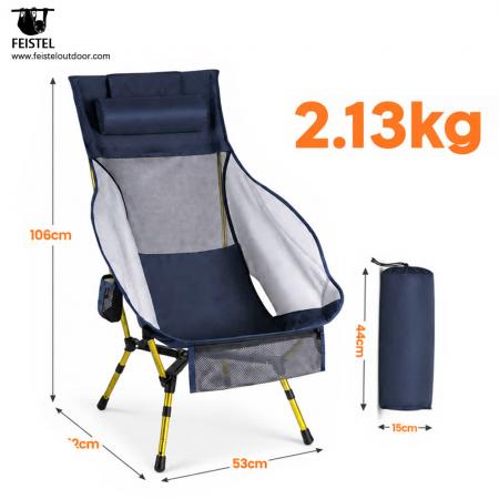 High Back Mesh Camping Chair – 7075 Aluminum Portable Outdoor Chair, 600D Polyester + Breathable Mesh, 2.13kg, 106cm High Back 