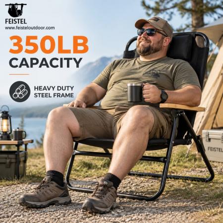 Reclining Camping Chair – 350lb Folding Beach Recliner, 600D PVC Oxford, Φ24mm Steel Frame 