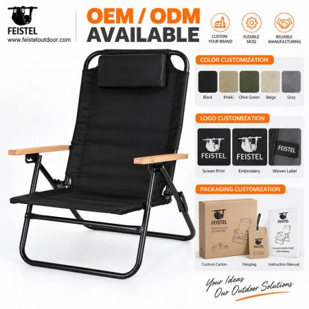 Reclining Camping Chair – 350lb Folding Beach Recliner, 600D PVC Oxford, Φ24mm Steel Frame 