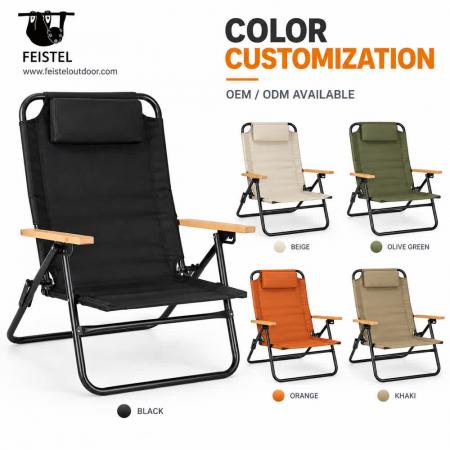 Reclining Camping Chair – 350lb Folding Beach Recliner, 600D PVC Oxford, Φ24mm Steel Frame 