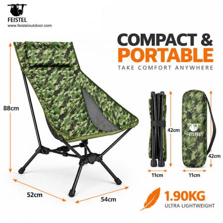 Lightweight High Back Camping Chair – 7075 Aluminum, 1.90kg, Compact 42cm Pack 