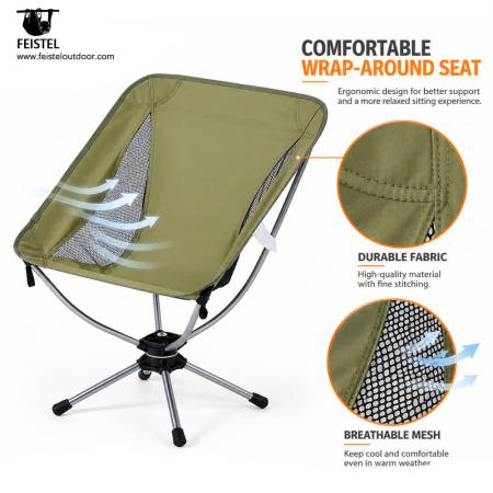 Folding Swivel Camping Chair – 1.3kg Portable Rotating Outdoor Chair, 150kg Capacity 