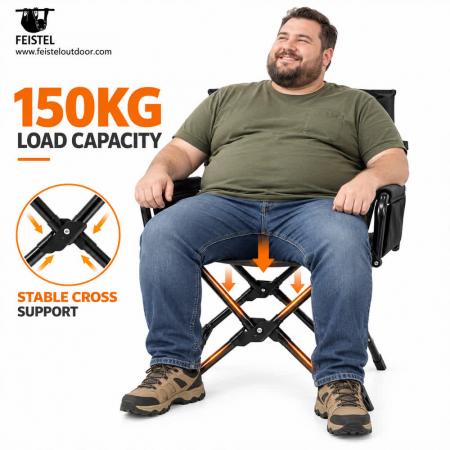 Heavy Duty Folding Director Camping Chair – 150kg Metal Frame, 600D Polyester Mesh & Hard Armrests 