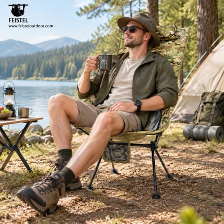 Lightweight High Back Folding Camping Chair with Pillow – 2.8lb, 150kg Capacity, 47cm Seat Height 