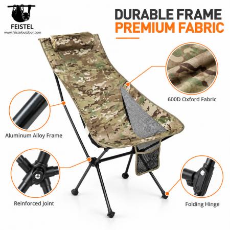 Lightweight High Back Folding Camping Chair with Pillow – 2.8lb, 150kg Capacity, 47cm Seat Height 