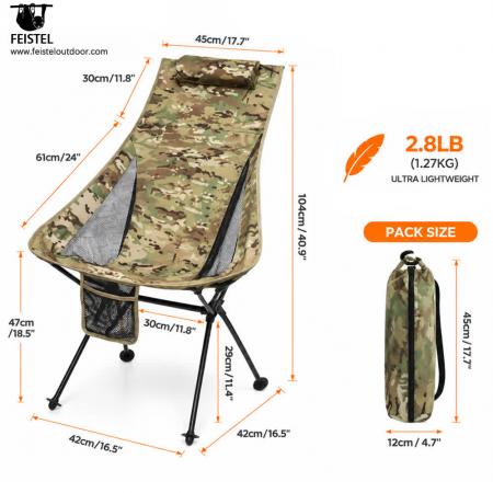 Lightweight High Back Folding Camping Chair with Pillow – 2.8lb, 150kg Capacity, 47cm Seat Height 