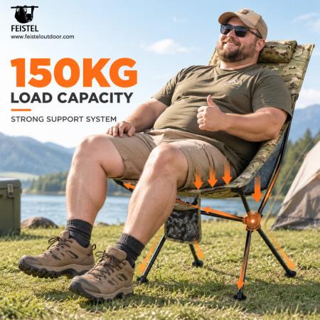 Lightweight High Back Folding Camping Chair with Pillow – 2.8lb, 150kg Capacity, 47cm Seat Height 