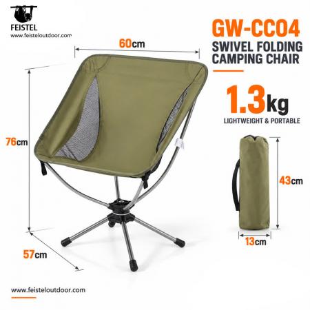 Folding Swivel Camping Chair – 1.3kg Portable Rotating Outdoor Chair, 150kg Capacity 