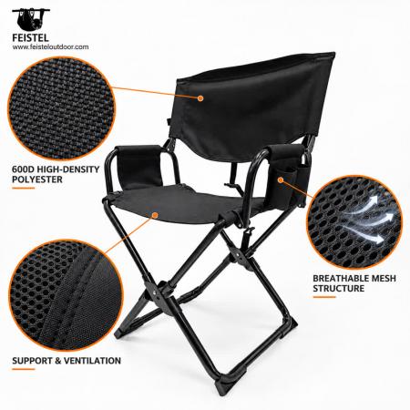 Heavy Duty Folding Director Camping Chair – 150kg Metal Frame, 600D Polyester Mesh & Hard Armrests 