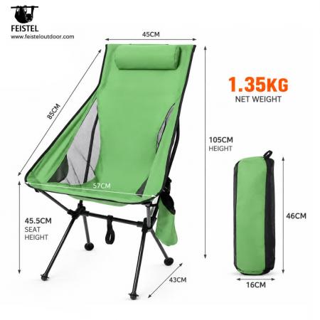 Ultralight High Back Camping Chair – 1.35kg, 150kg Capacity, 45.5cm Seat Height & Compact 46cm Pack 