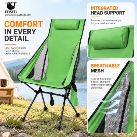 Ultralight High Back Camping Chair – 1.35kg, 150kg Capacity, 45.5cm Seat Height & Compact 46cm Pack 