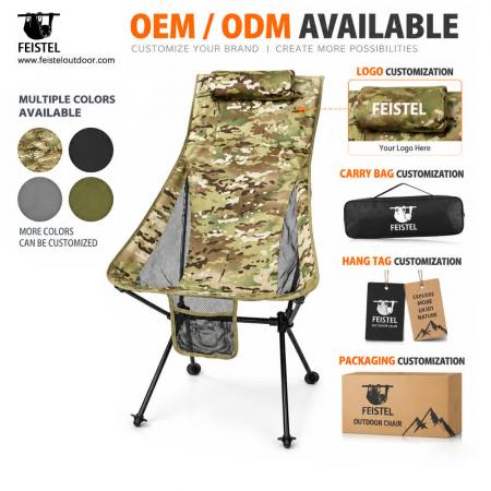 Lightweight High Back Folding Camping Chair with Pillow – 2.8lb, 150kg Capacity, 47cm Seat Height 