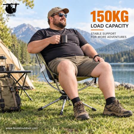 Folding Swivel Camping Chair – 1.3kg Portable Rotating Outdoor Chair, 150kg Capacity 