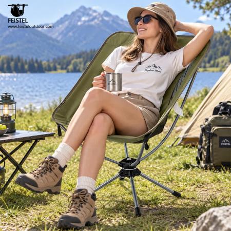 Folding Swivel Camping Chair – 1.3kg Portable Rotating Outdoor Chair, 150kg Capacity 