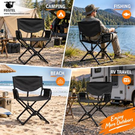 Heavy Duty Folding Director Camping Chair – 150kg Metal Frame, 600D Polyester Mesh & Hard Armrests 