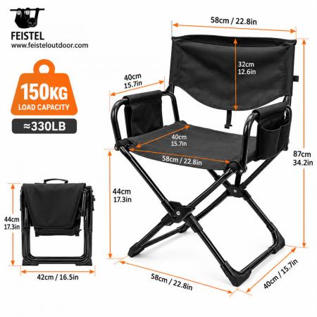 Heavy Duty Folding Director Camping Chair – 150kg Metal Frame, 600D Polyester Mesh & Hard Armrests 