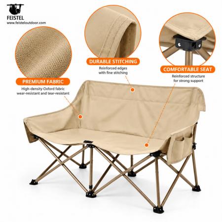 2 Person Folding Camping Chair – 114cm Double Loveseat, 250kg Capacity, 4.05kg Portable Design 