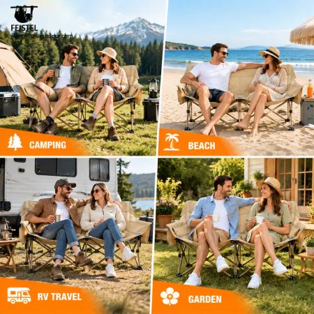 2 Person Folding Camping Chair – 114cm Double Loveseat, 250kg Capacity, 4.05kg Portable Design 