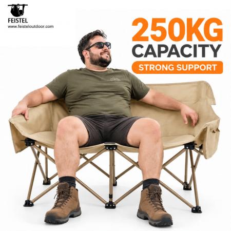 2 Person Folding Camping Chair – 114cm Double Loveseat, 250kg Capacity, 4.05kg Portable Design 