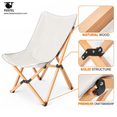 Folding Wood Camping Chair – 52×53×90cm Wooden Frame Seat, 4.2kg, 104kg Capacity 