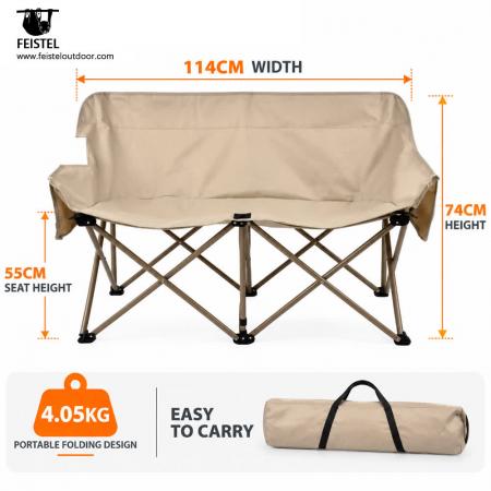 2 Person Folding Camping Chair – 114cm Double Loveseat, 250kg Capacity, 4.05kg Portable Design 
