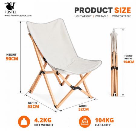 Folding Wood Camping Chair – 52×53×90cm Wooden Frame Seat, 4.2kg, 104kg Capacity 