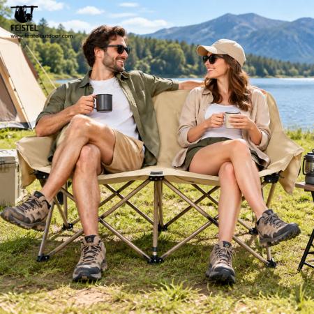 2 Person Folding Camping Chair – 114cm Double Loveseat, 250kg Capacity, 4.05kg Portable Design 