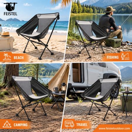 Foldable Outdoor Camping Chair – 1kg 7075 Aluminum Frame, Mesh Back & 40×14cm Compact Pack 