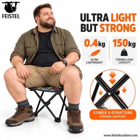 Mini Folding Camping Stool – 0.4kg Carbon Steel Portable Seat, 150kg Capacity, 600D Oxford 