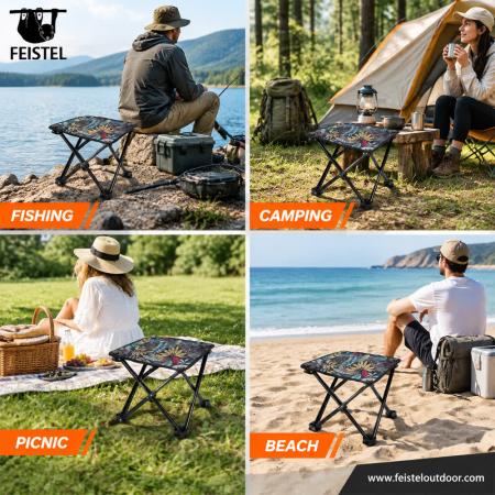Mini Folding Camping Stool – 0.4kg Carbon Steel Portable Seat, 150kg Capacity, 600D Oxford 
