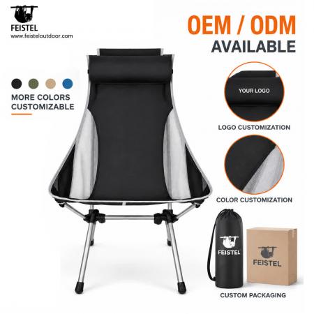 High Back Folding Camping Chair with Headrest – 1.5kg, 150kg Capacity & 17×6in Compact Pack 