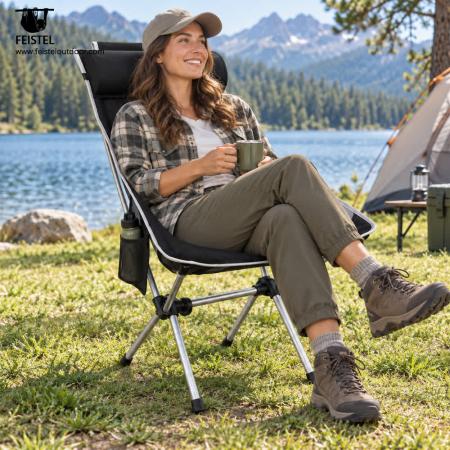 High Back Folding Camping Chair with Headrest – 1.5kg, 150kg Capacity & 17×6in Compact Pack 