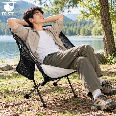 Foldable Outdoor Camping Chair – 1kg 7075 Aluminum Frame, Mesh Back & 40×14cm Compact Pack 