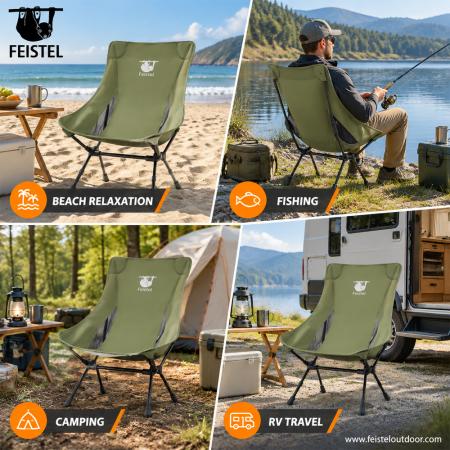 Car Camping Chair – 1.55kg Adjustable High Back, 7075 Aluminum, 35×13cm Compact Pack 