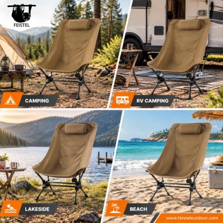 High Back Folding Camping Chair with Backrest – 7075 Aluminum, 2.6kg, 48×16cm Compact Pack 