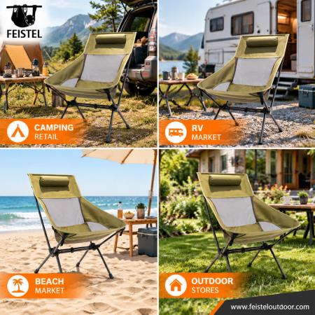 Extra Wide High Back Camping Chair – 7075 Aluminum, Breathable Mesh, 150kg Capacity 