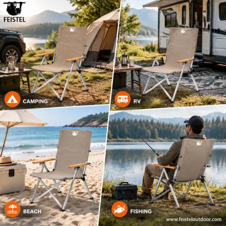 Adjustable Back Camping Chair with Folding Aluminum Frame – Portable Outdoor Chair for Camping, Hiking and Travel 